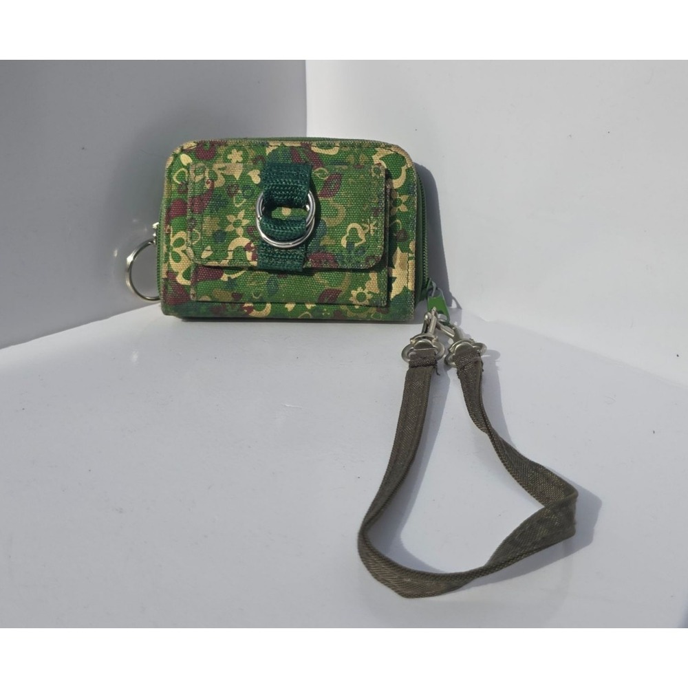 Green Floral Wristlet Coin Purse Card ID Holder Zip Key Ring Wallet Small Cute - Picture 3 of 11